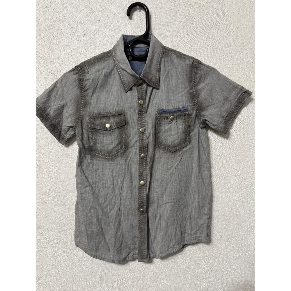 Smash Boys Youth Size 10 Gray Distressed Short Sleeve Button-Up Shirt